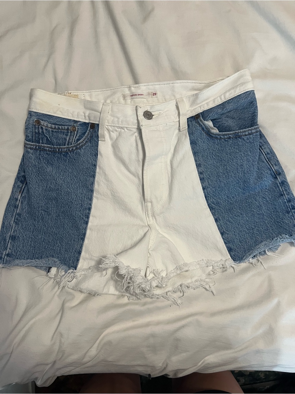 Levi's Two-Tone White and Blue Cutoff Denim Shorts